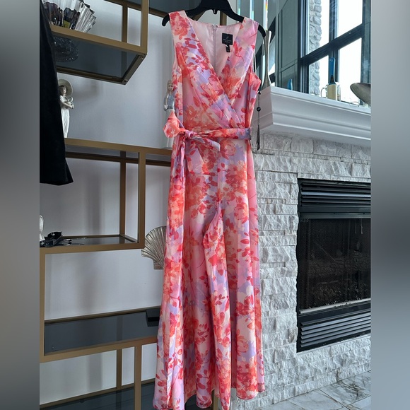 Adrianna Papell Floral Pink and Red Jumpsuit Dress - Picture 2 of 6